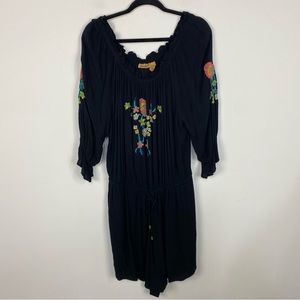 Wrangler black embroidered floral romper western rodeo